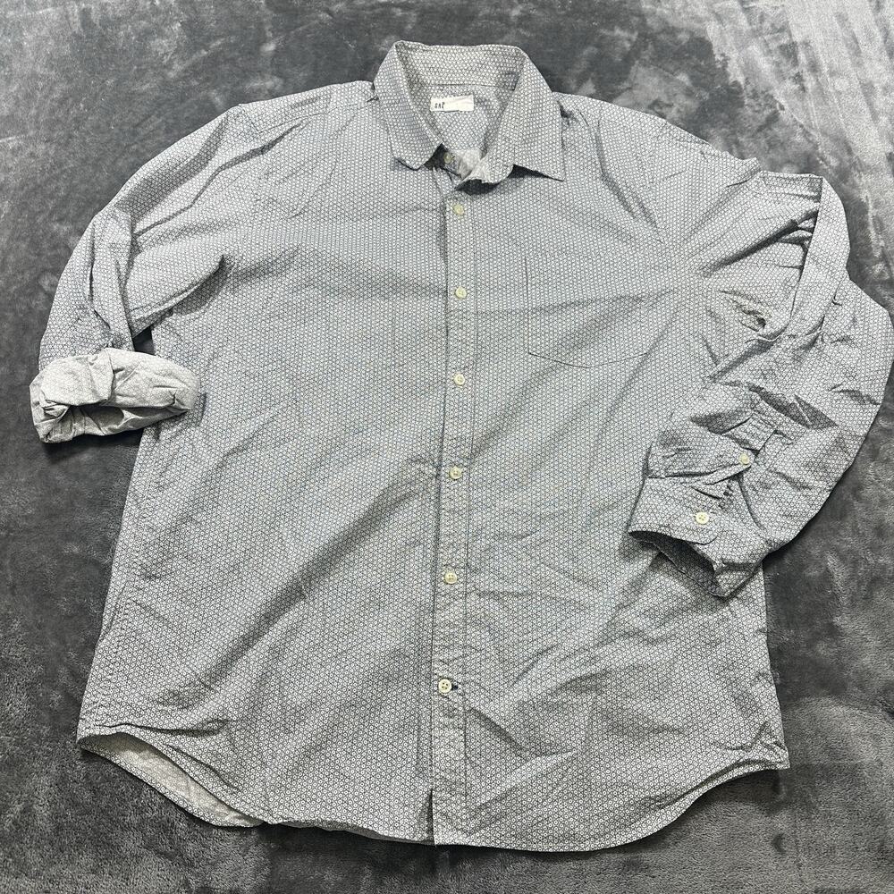 Gap Button Down Shirt Mens XL White/Blue‎ Slim Fit Collared Geometric Print